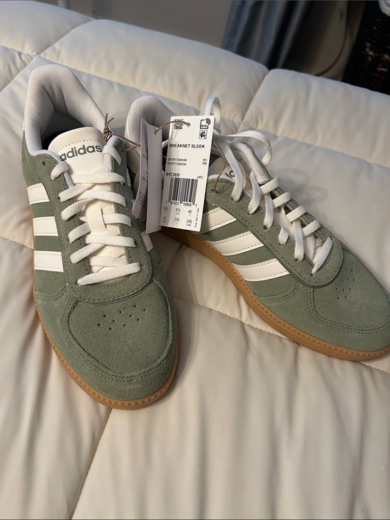 adidas Shoes - adidas Breaknet Sleek Sneakers in Sage Green & White with Gum Sole